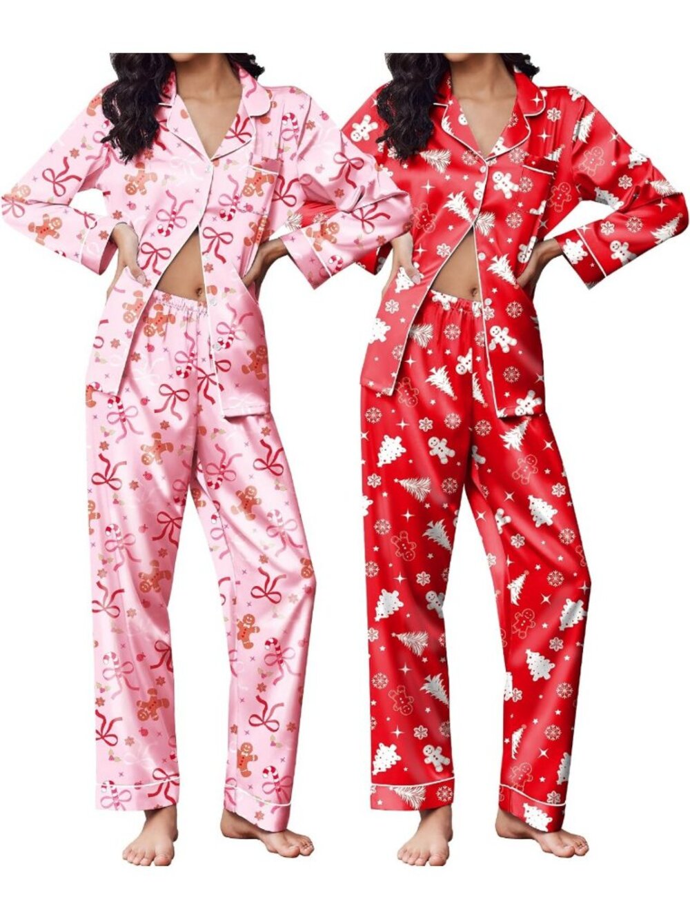 Silk Pajama Set for Women - 2 Pack Button-Up Lounge Wear, Cozy Sleepwear